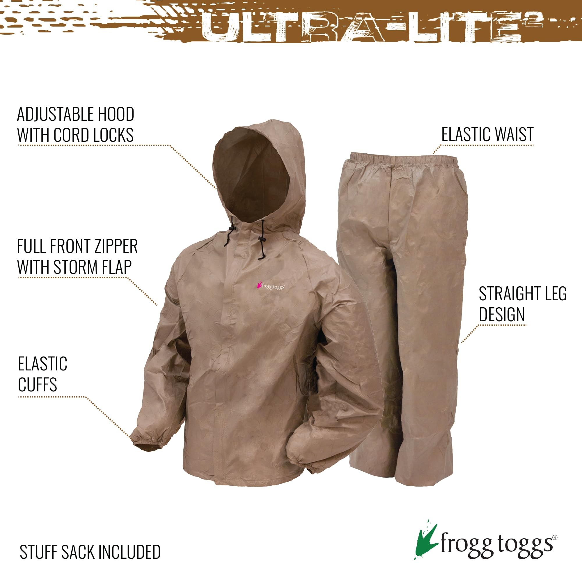 Frogg Toggs Ultra-Lite2 Packable Rain Jacket, Unisex Waterproof Shell