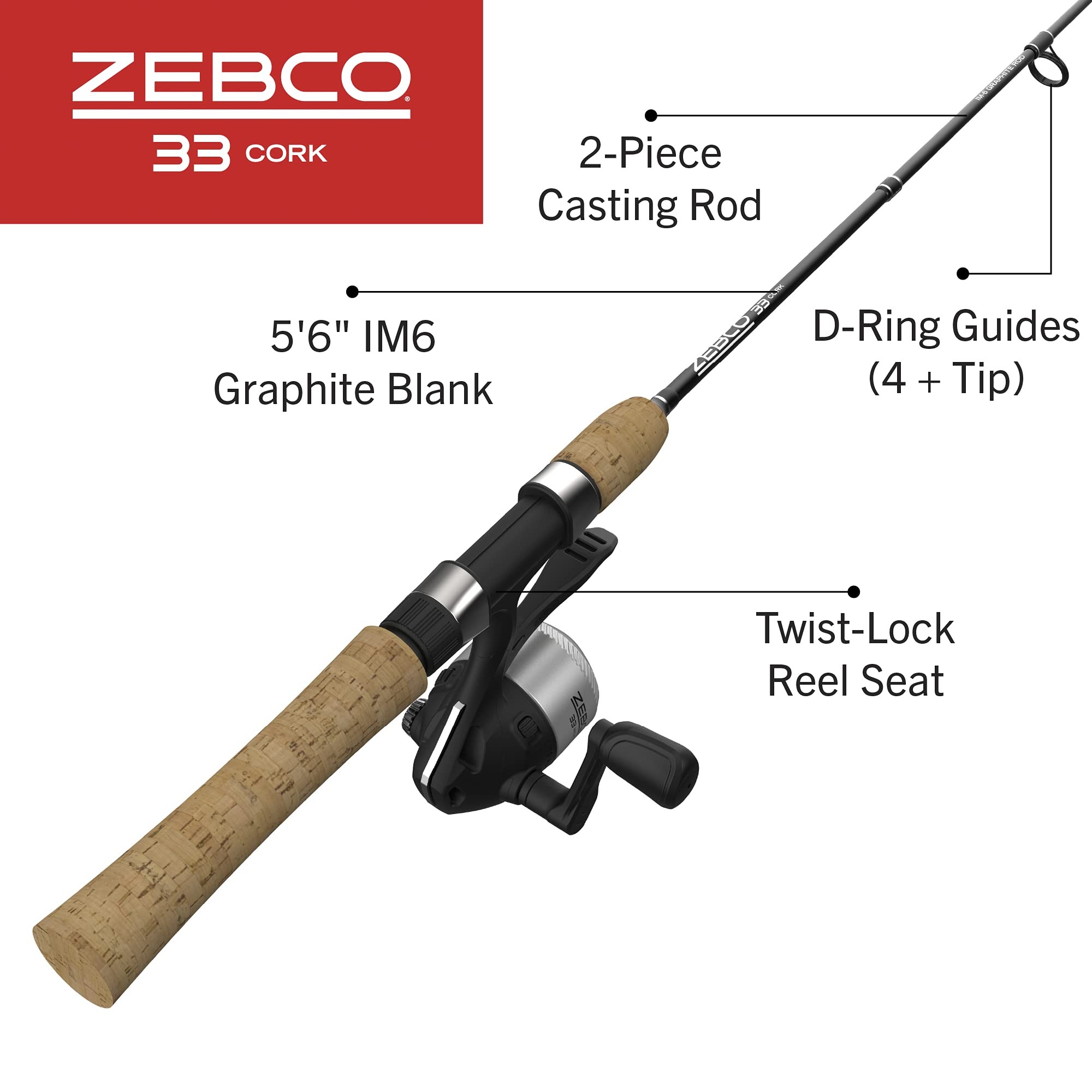 Zebco 33 Spincast Reel and Rod Combo, 5ft6in Push-Button Fishing Combo